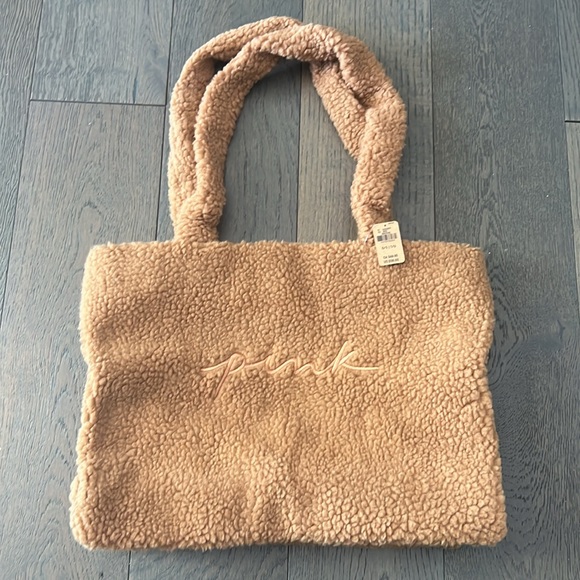 NWT PINK VICTORIA SECRET SHERPA TEDDY BEAR TOTE BAG - Picture 2 of 8